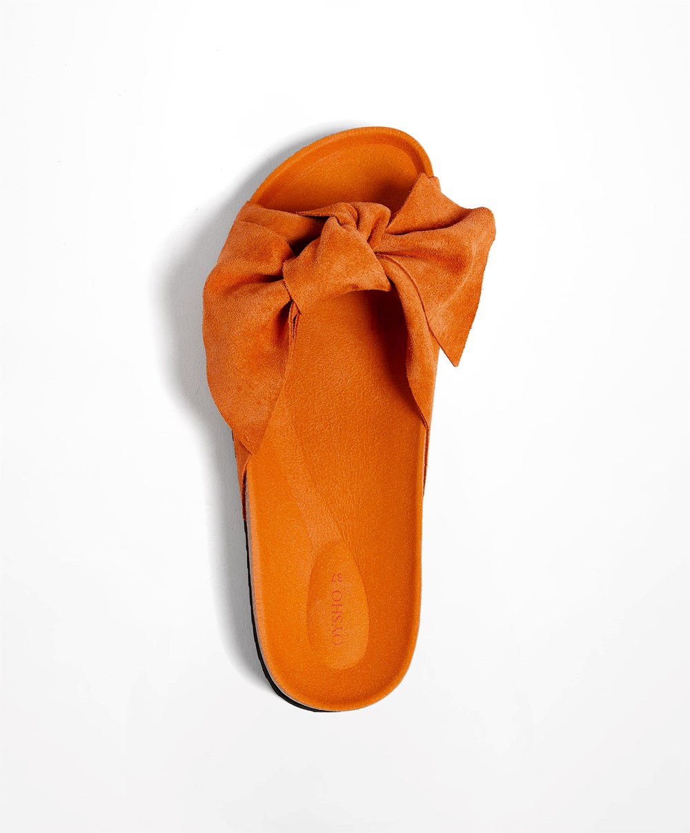 Oysho Lær Bow Sandals Oransje | QKRE63189