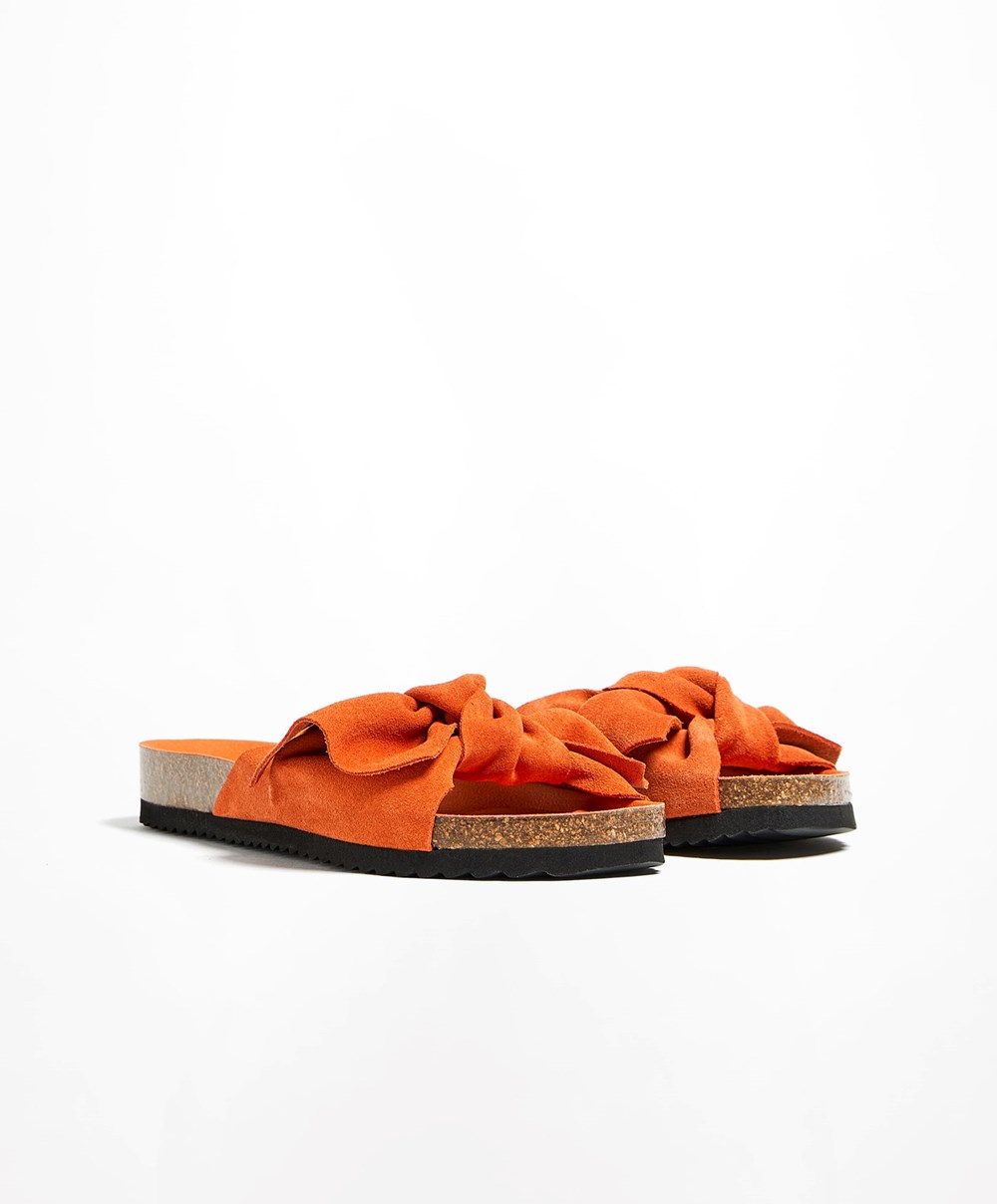 Oysho Lær Bow Sandals Oransje | QKRE63189