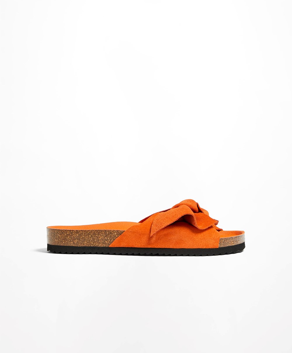 Oysho Lær Bow Sandals Oransje | QKRE63189