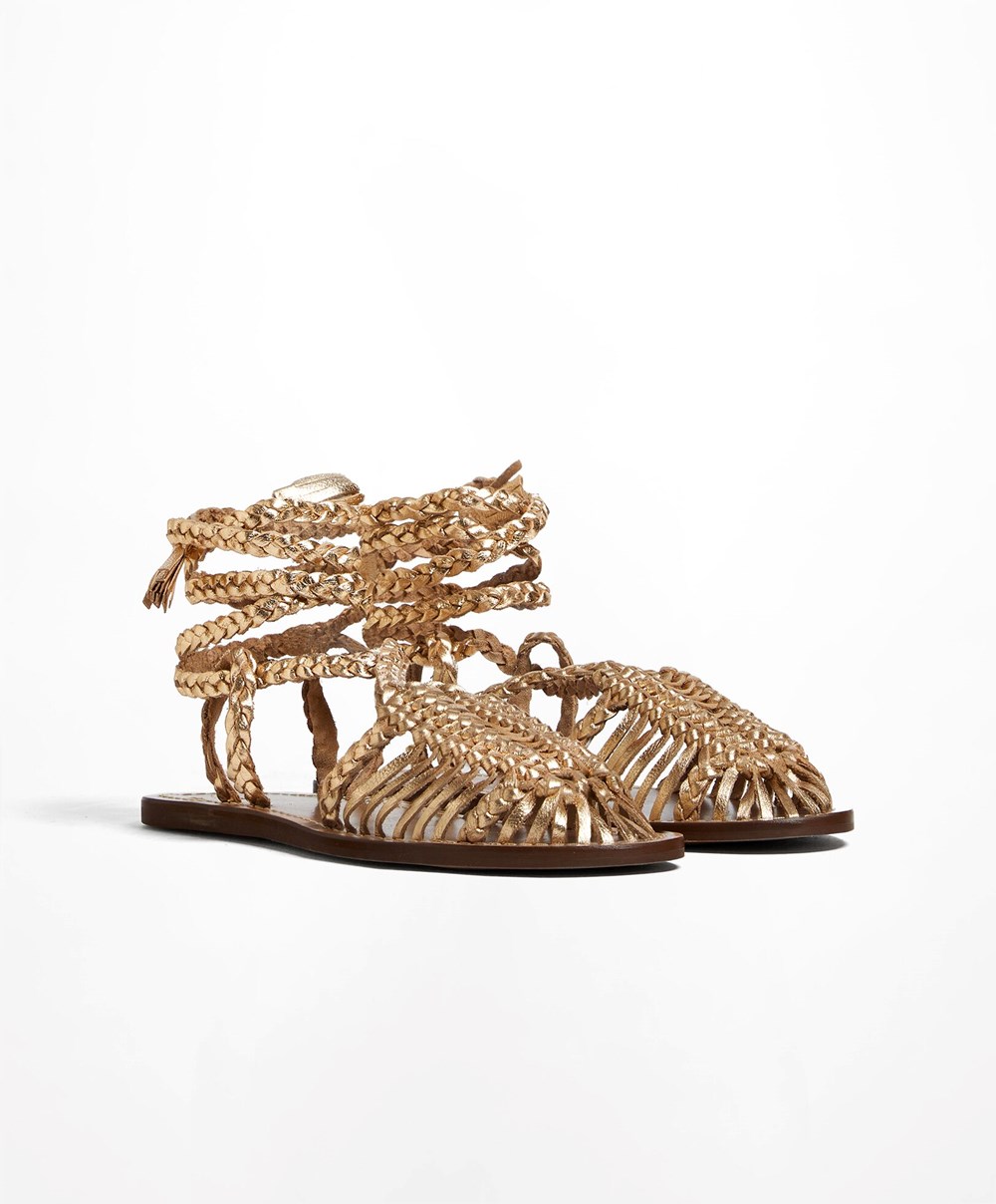 Oysho Lær Braided Fisherman Sandals Gull | FAJO68530