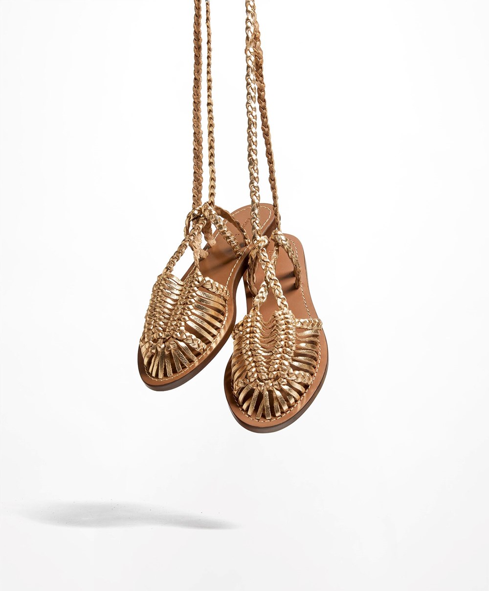 Oysho Lær Braided Fisherman Sandals Gull | FAJO68530