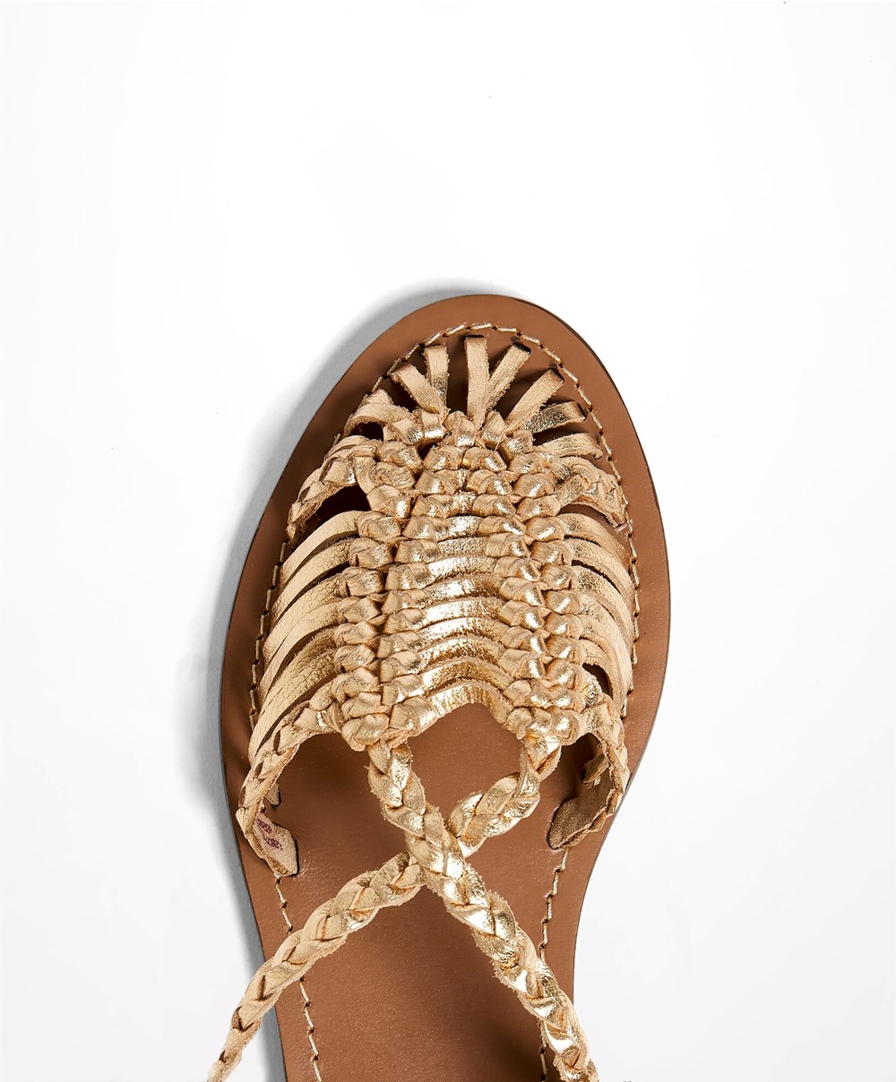 Oysho Lær Braided Fisherman Sandals Gull | FAJO68530