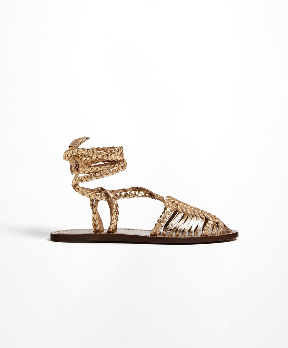 Oysho Lær Braided Fisherman Sandals Gull | FAJO68530