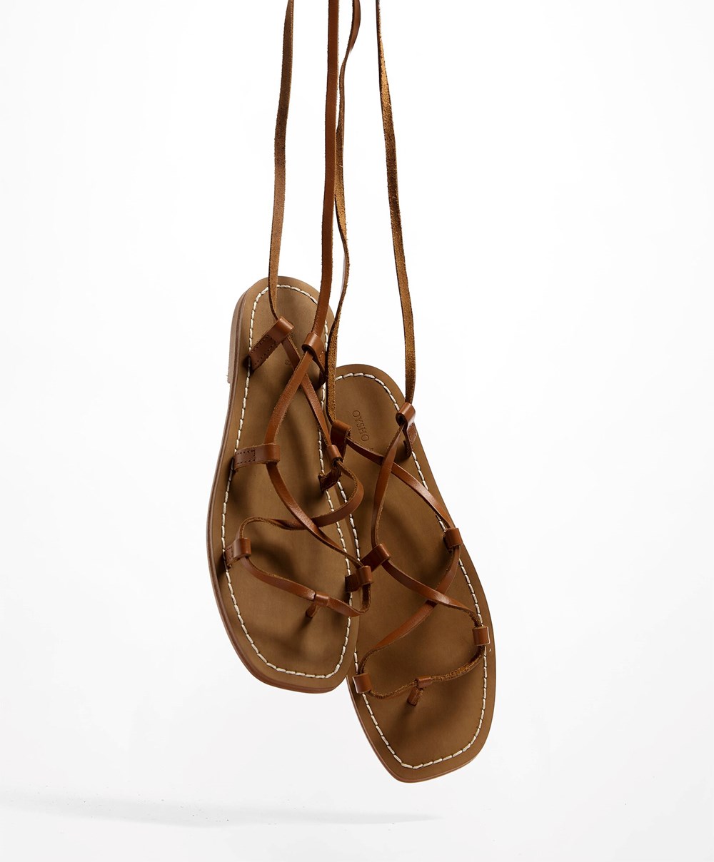 Oysho Lær Roman Sandals Leather | DHMT93857