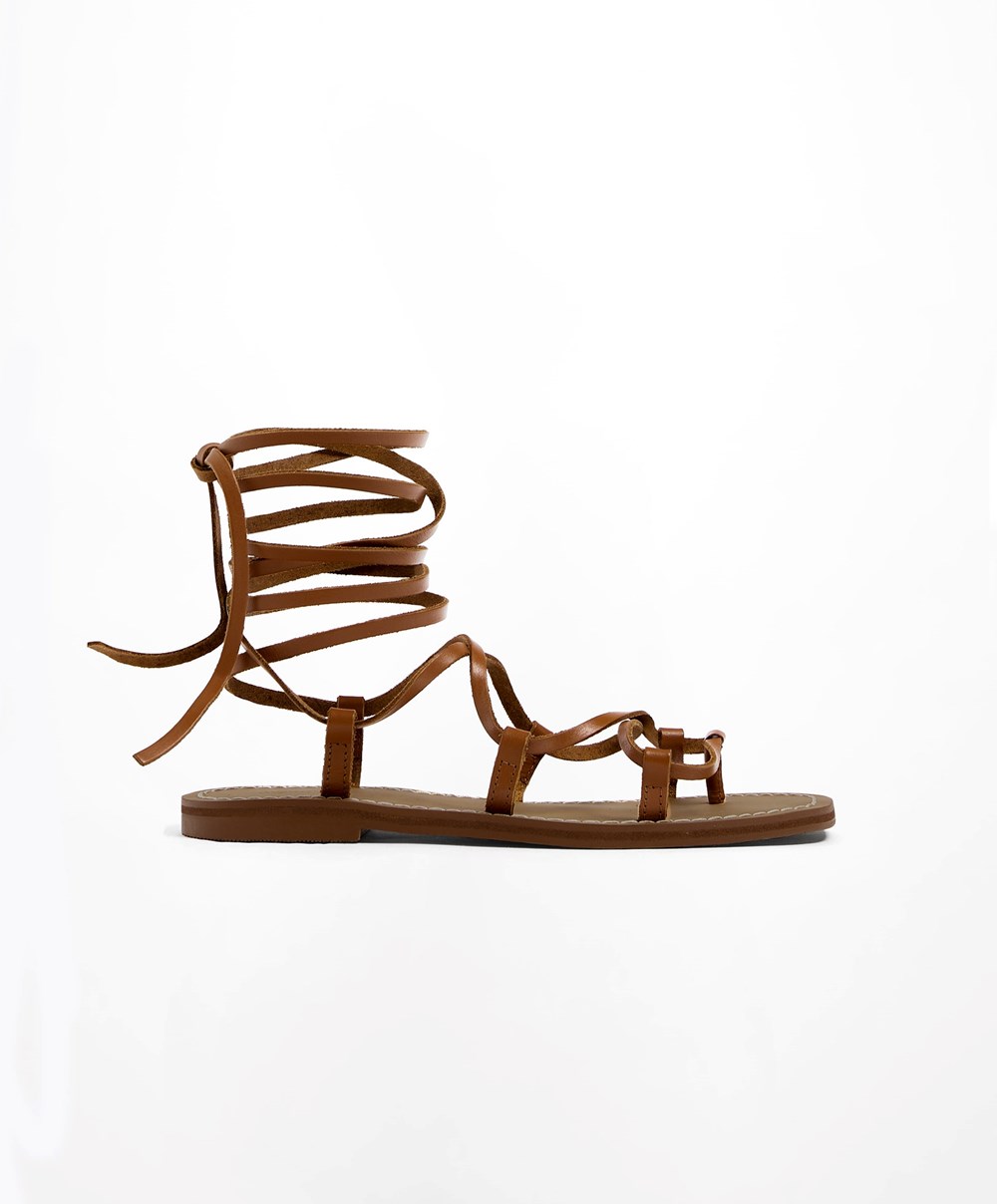 Oysho Lær Roman Sandals Leather | DHMT93857