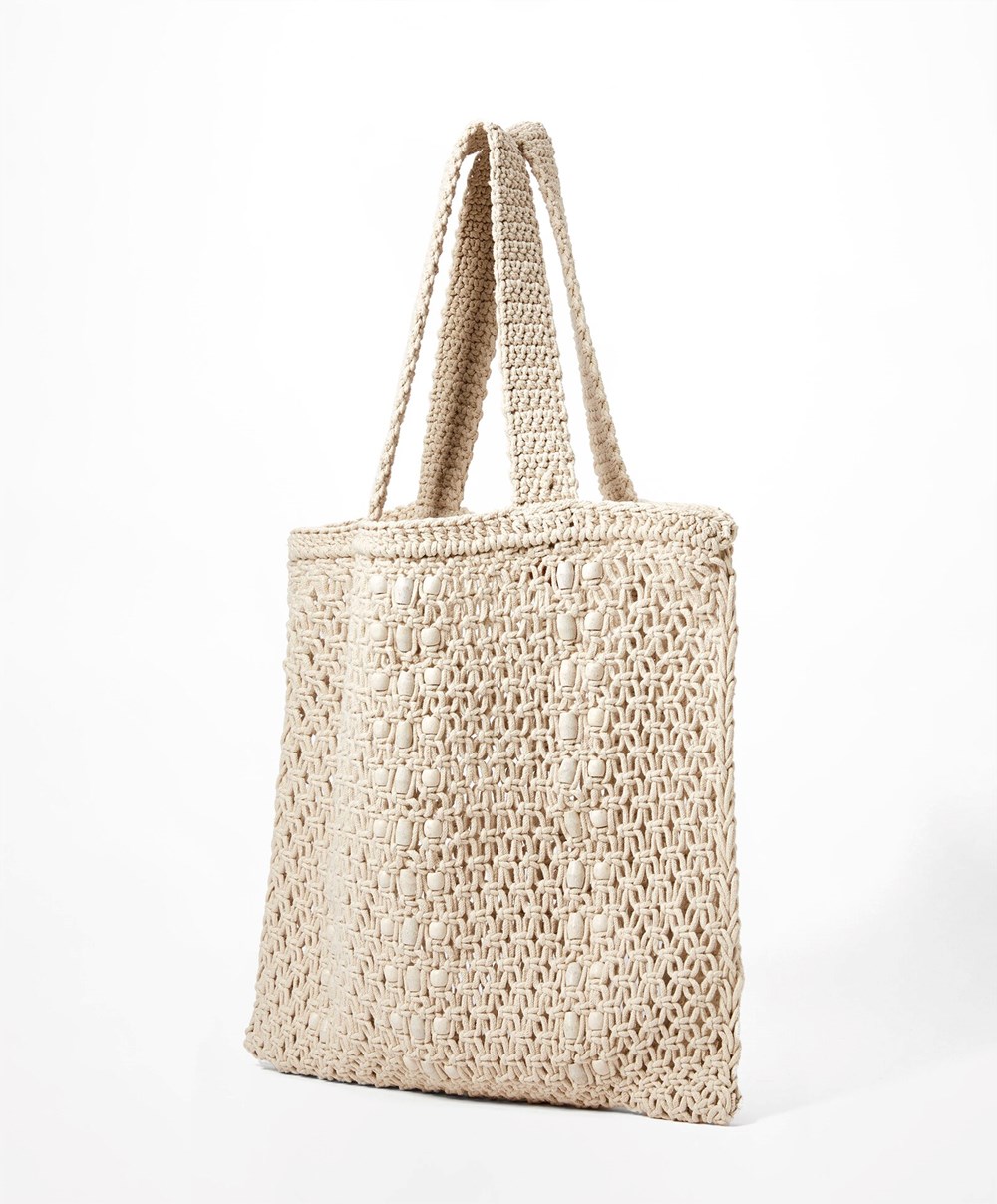 Oysho Macramé Tote Bag Natural | YRHS61945