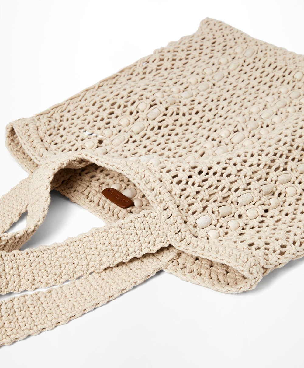 Oysho Macramé Tote Bag Natural | YRHS61945