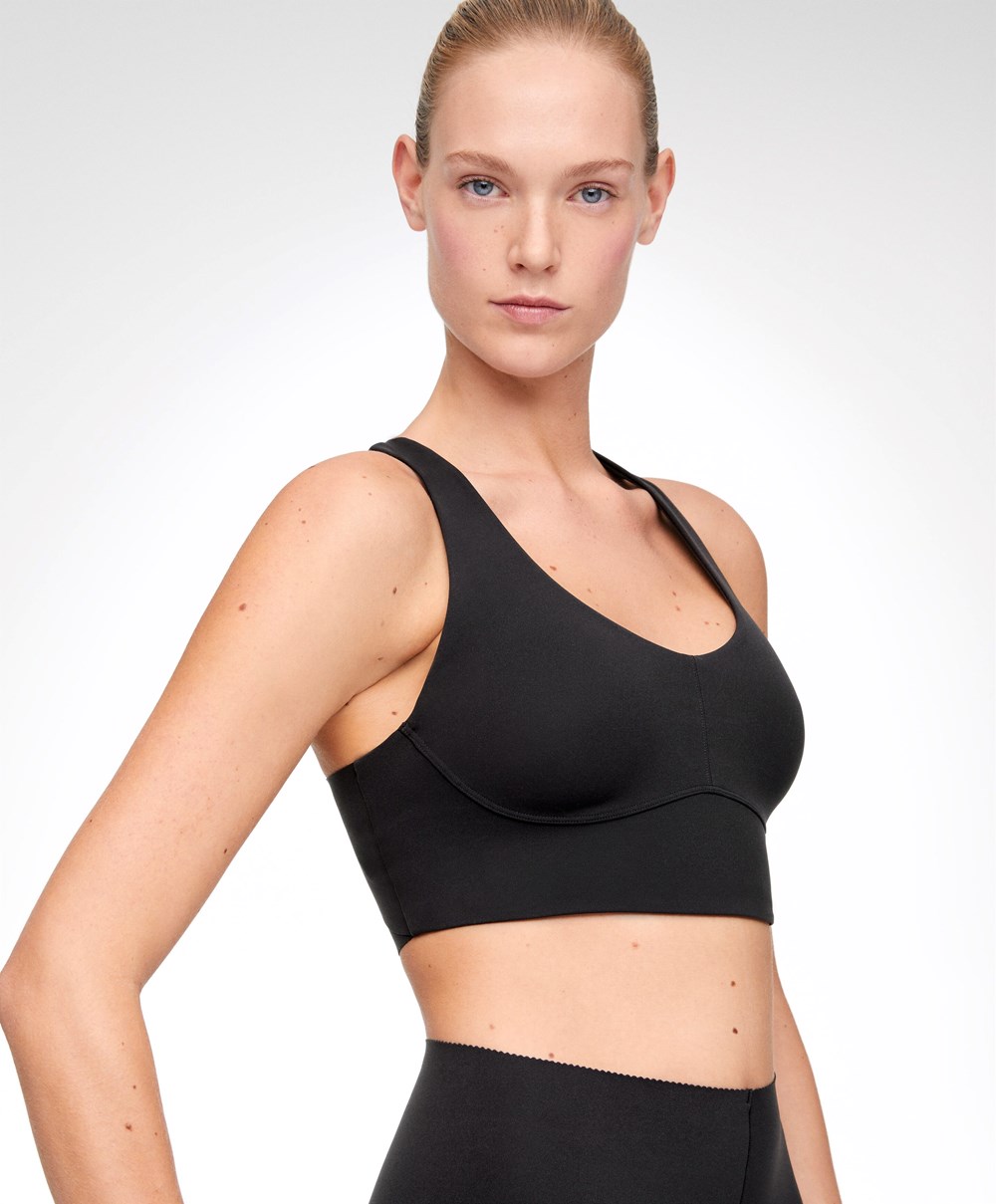 Oysho Medium Support Compressive Sports Bra Svarte | TUMY46173