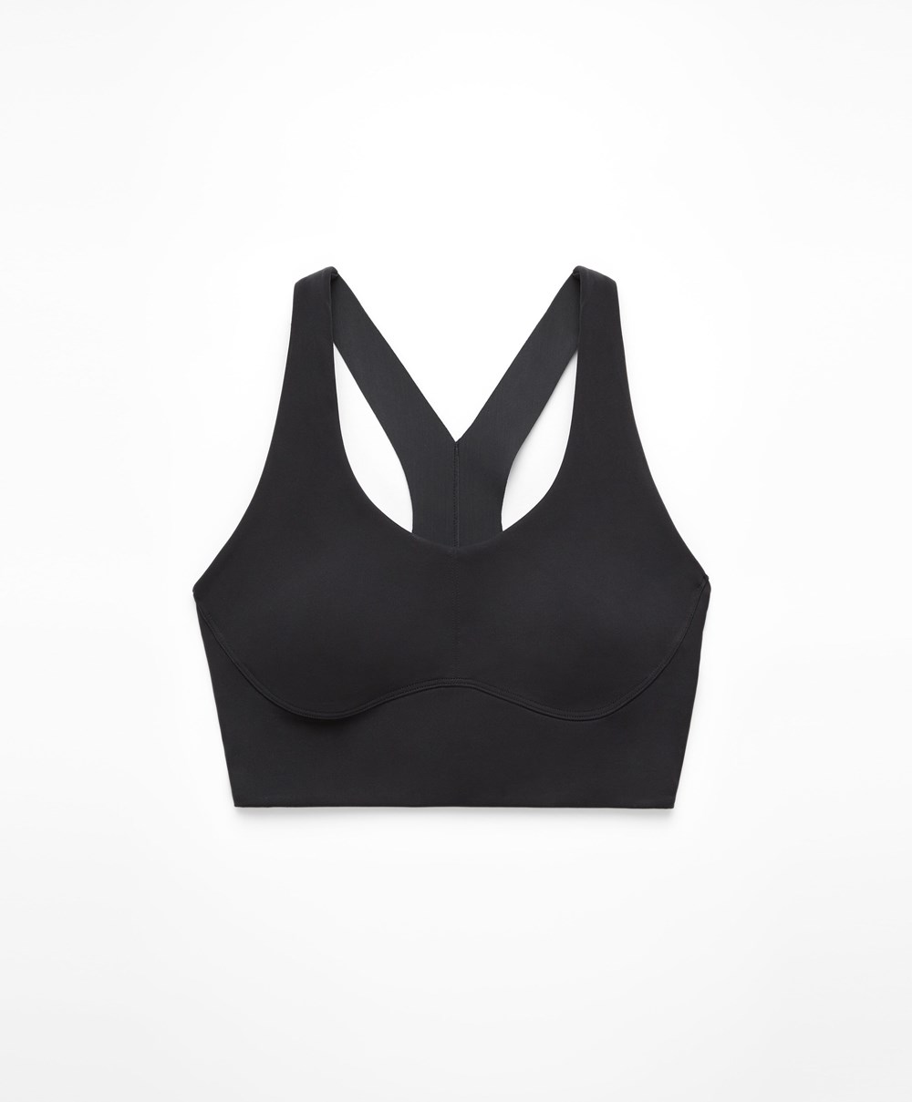 Oysho Medium Support Compressive Sports Bra Svarte | TUMY46173