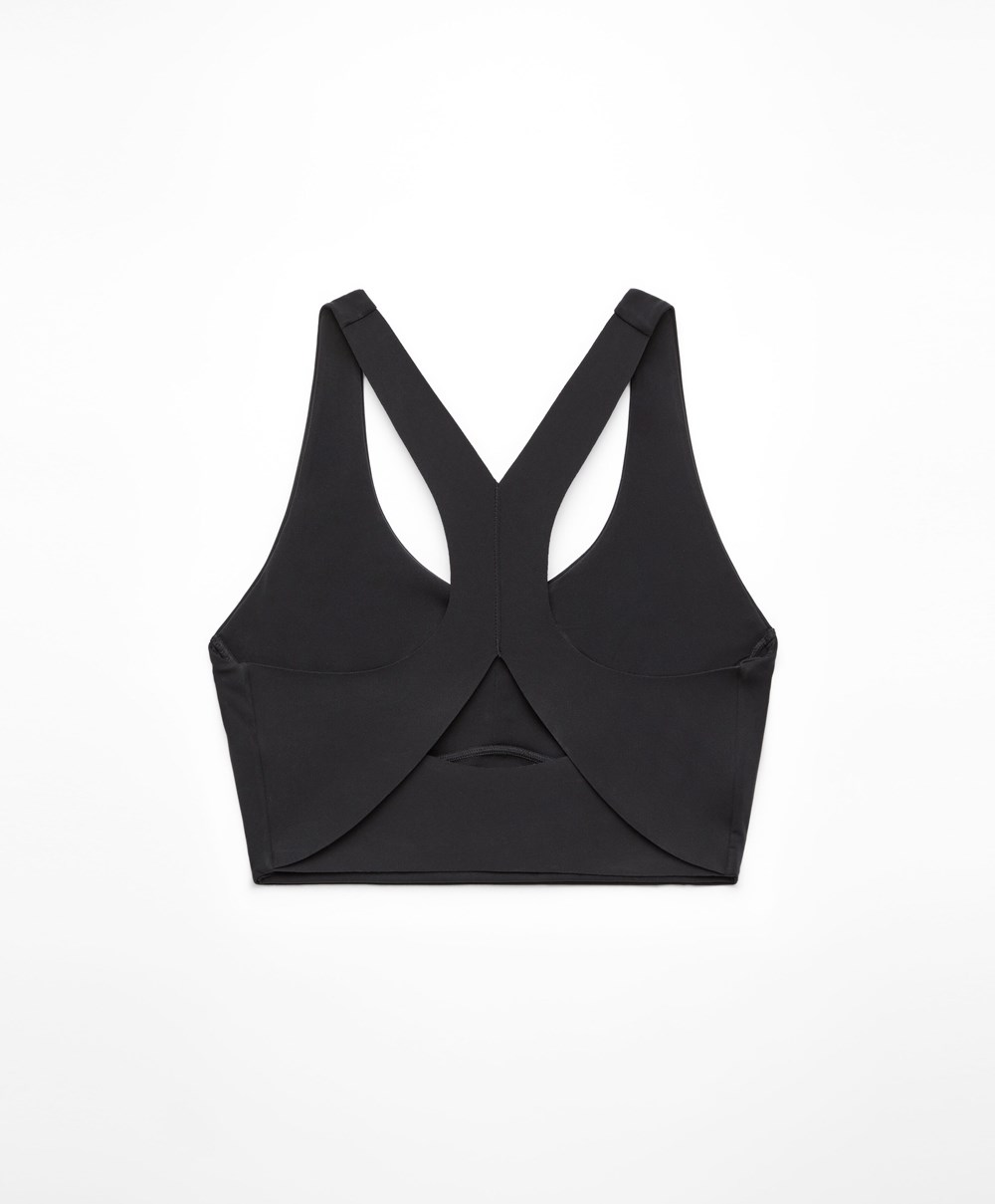 Oysho Medium Support Compressive Sports Bra Svarte | TUMY46173