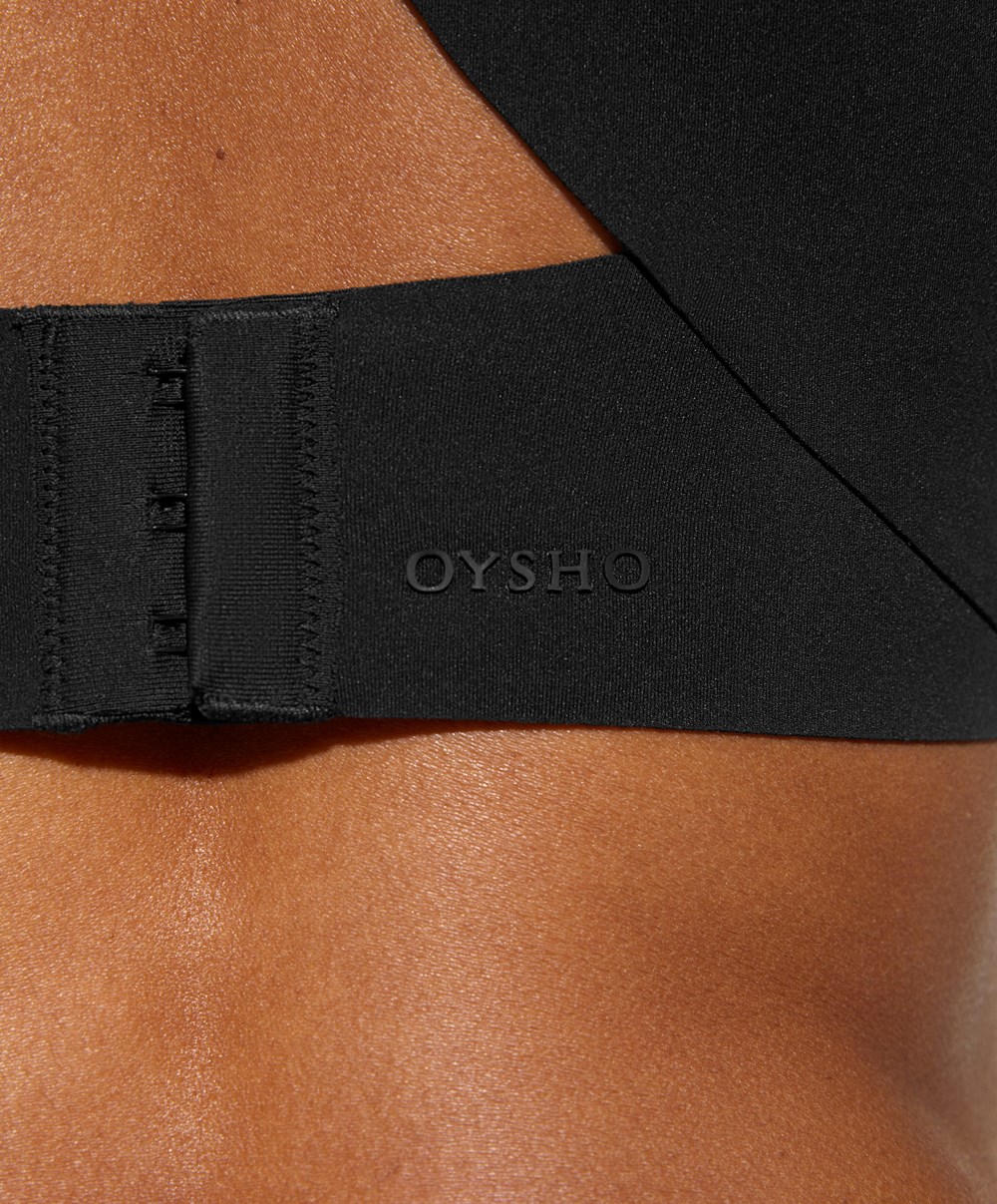 Oysho Medium Support Compressive Sports Bra Svarte | UXLS50176