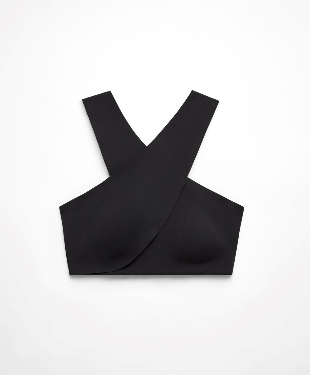 Oysho Medium Support Compressive Sports Bra Svarte | UXLS50176