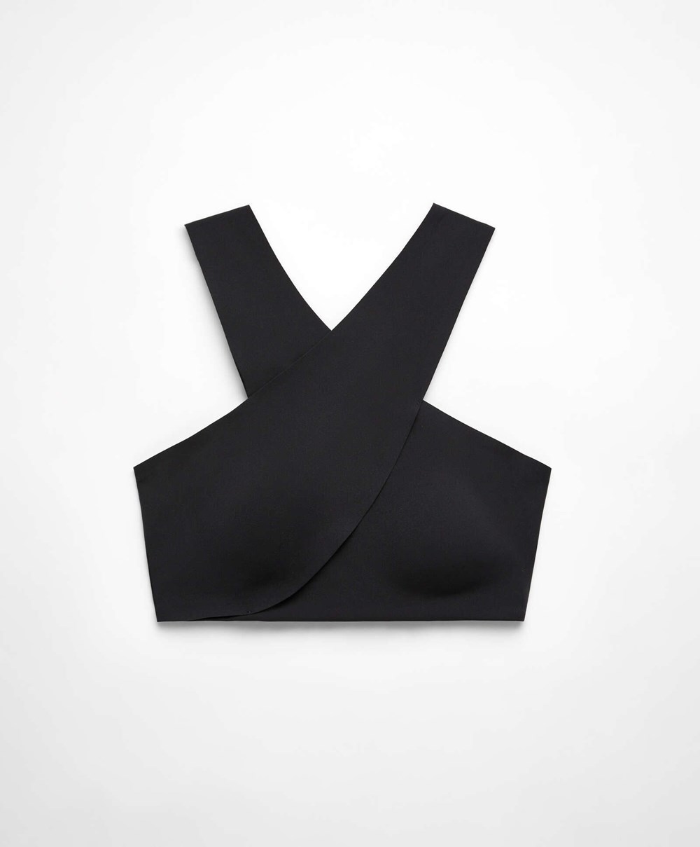 Oysho Medium Support Compressive Sports Bra Svarte | XDQZ34169