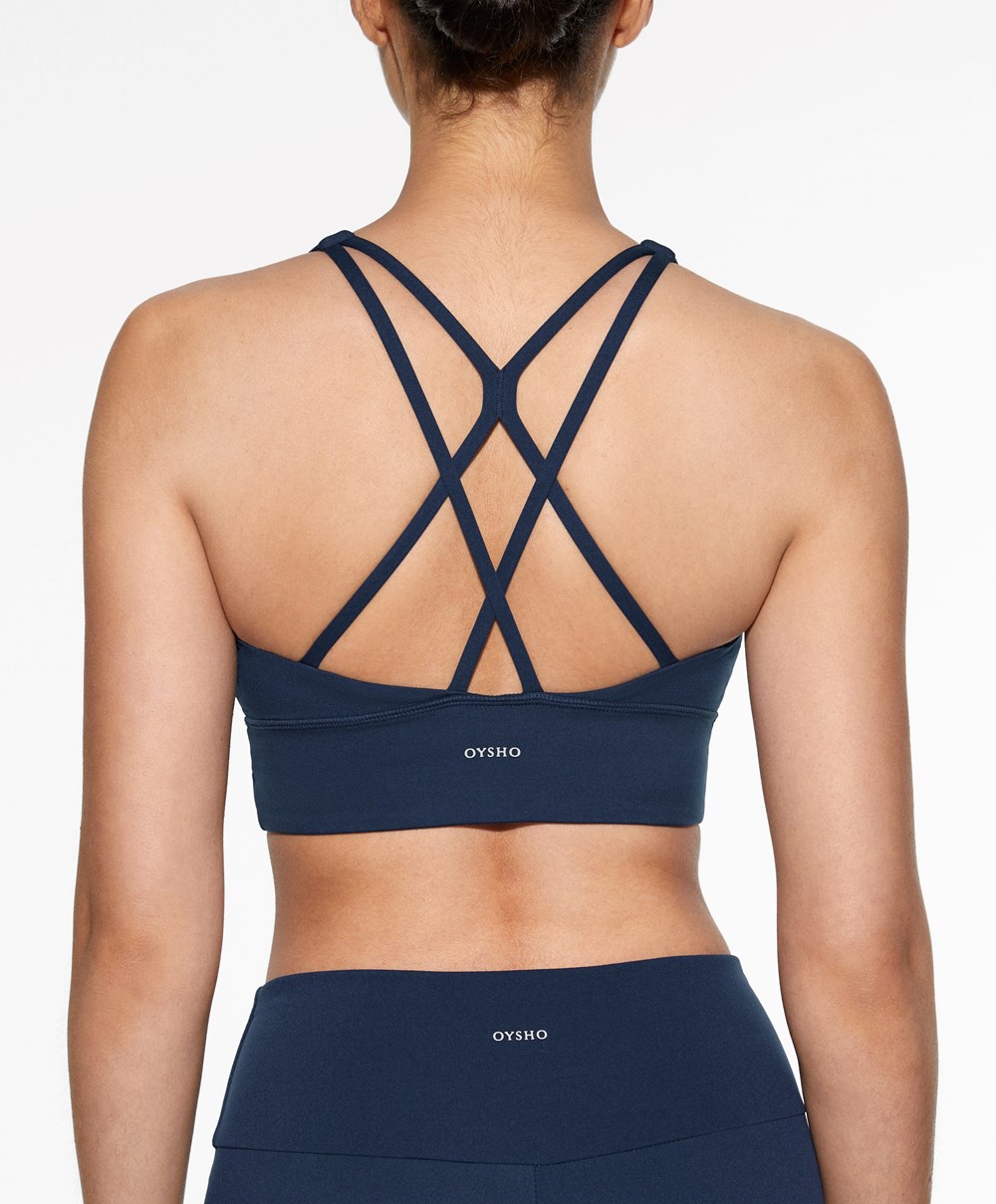 Oysho Medium-support Sports Bra With Cups Marineblå Blå | AGQI89643