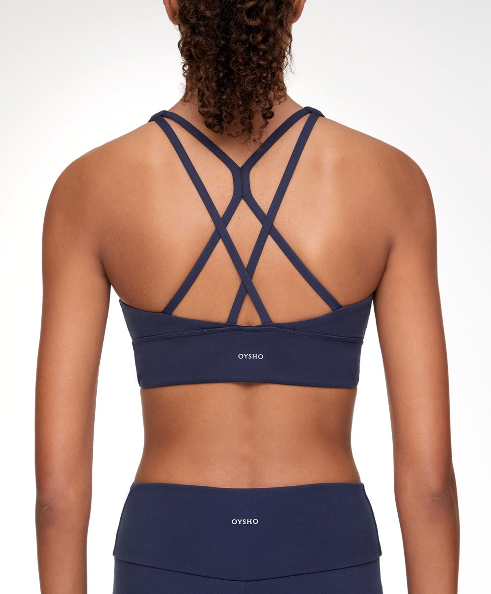 Oysho Medium-support Sports Bra With Cups Mørke Blå | APQT34952