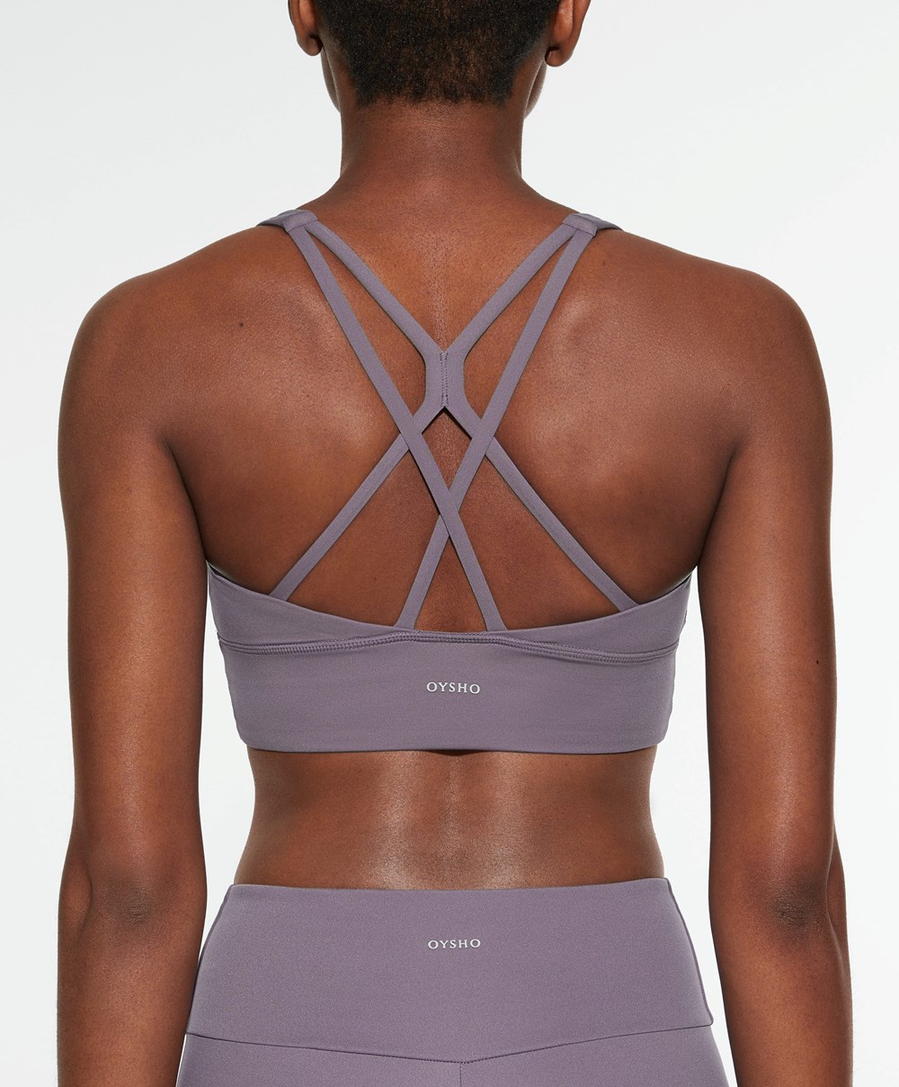 Oysho Medium-support Sports Bra With Cups Grey-lilac | CGMX45837