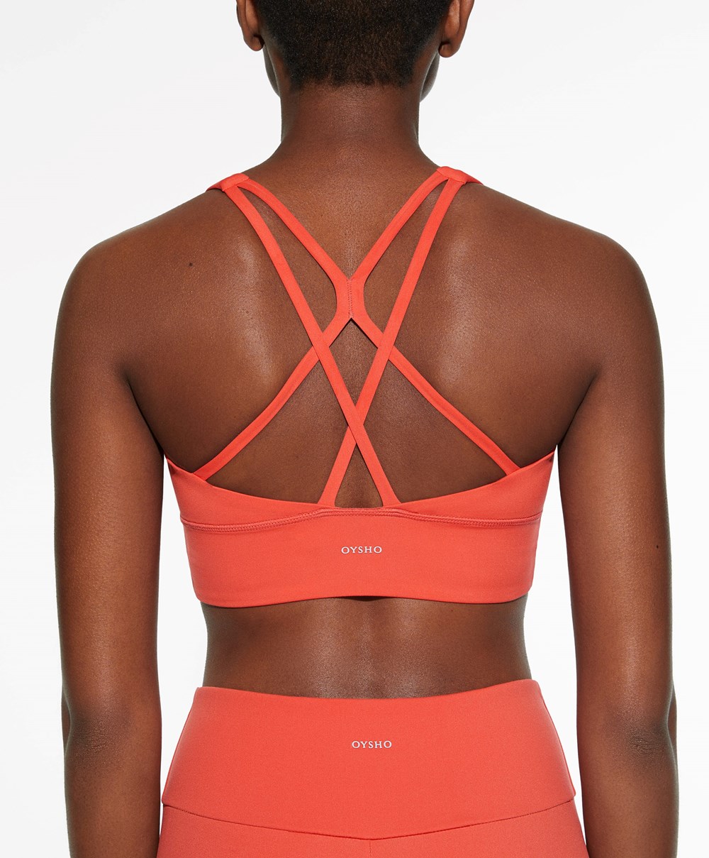 Oysho Medium-support Sports Bra With Cups Oransje | DQJI81569