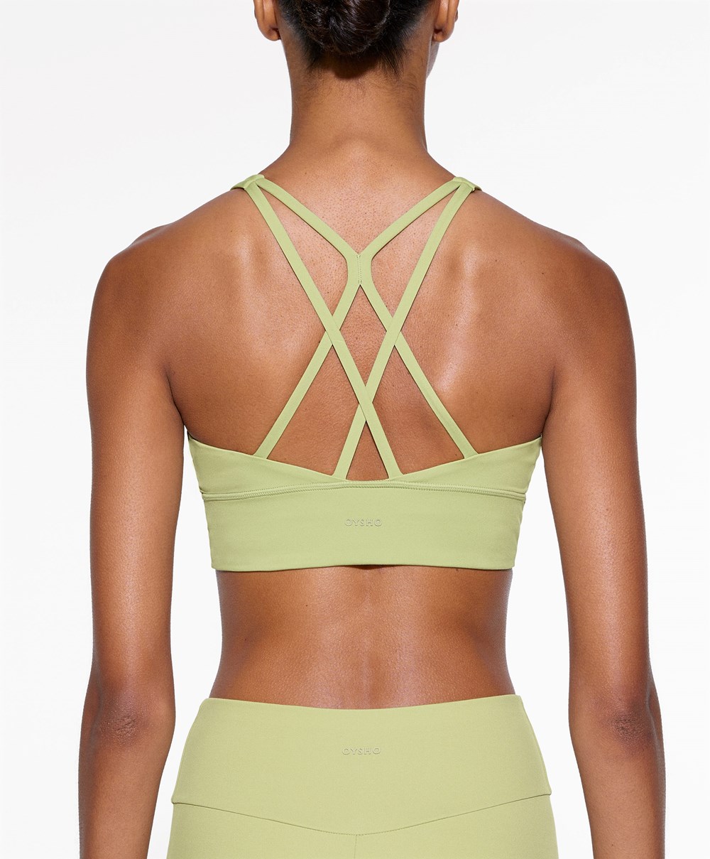 Oysho Medium-support Sports Bra With Cups Grønn | GOQV63145