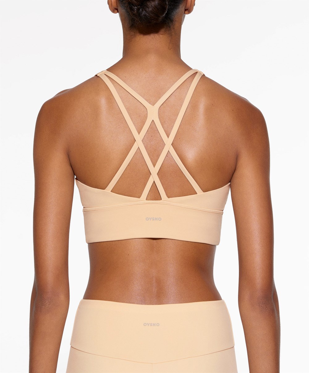 Oysho Medium-support Sports Bra With Cups Vanilla | VGWR36058