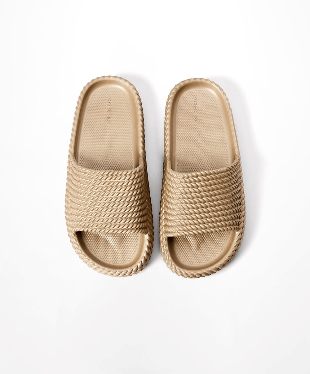 Oysho Metallic Braided Platform Slides Gull | ERCT59743