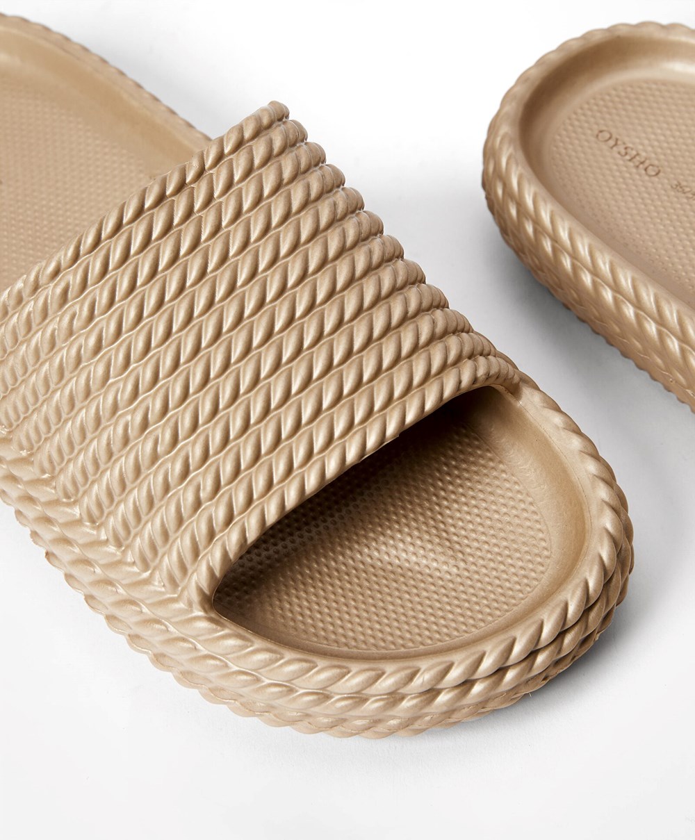 Oysho Metallic Braided Platform Slides Gull | ERCT59743