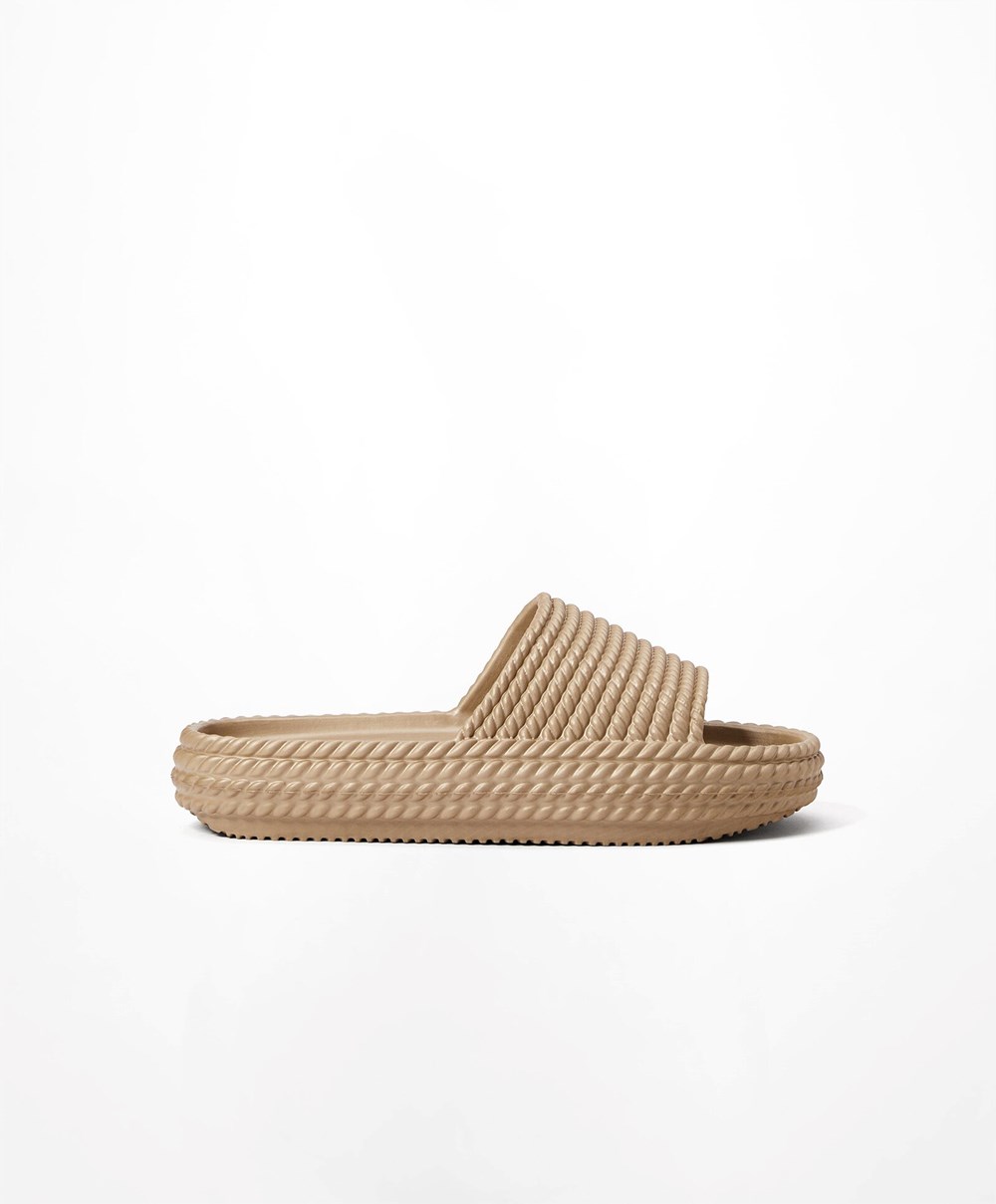 Oysho Metallic Braided Platform Slides Gull | ORWU35479