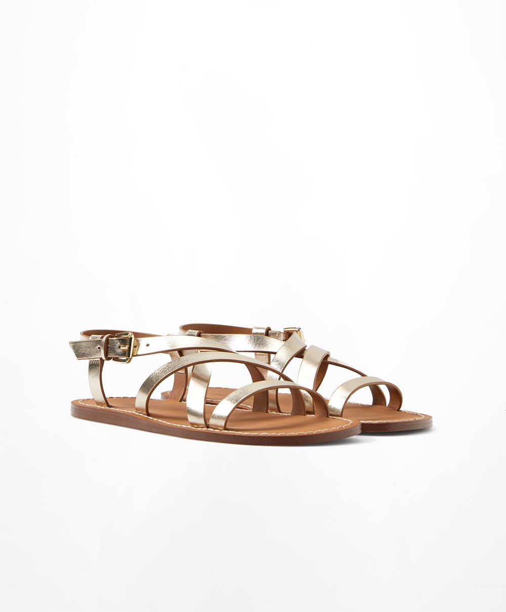 Oysho Metallic Lær Sandals Gull | HBLD97462