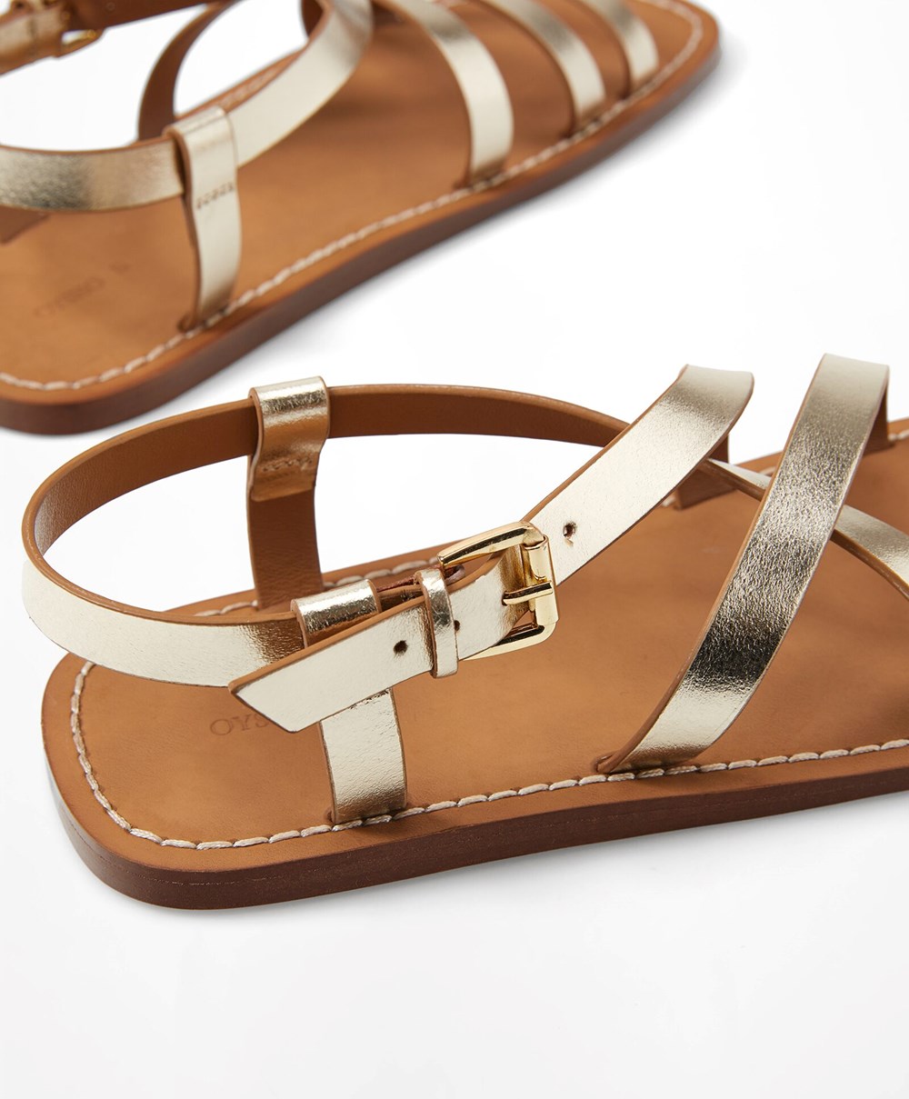 Oysho Metallic Lær Sandals Gull | HBLD97462