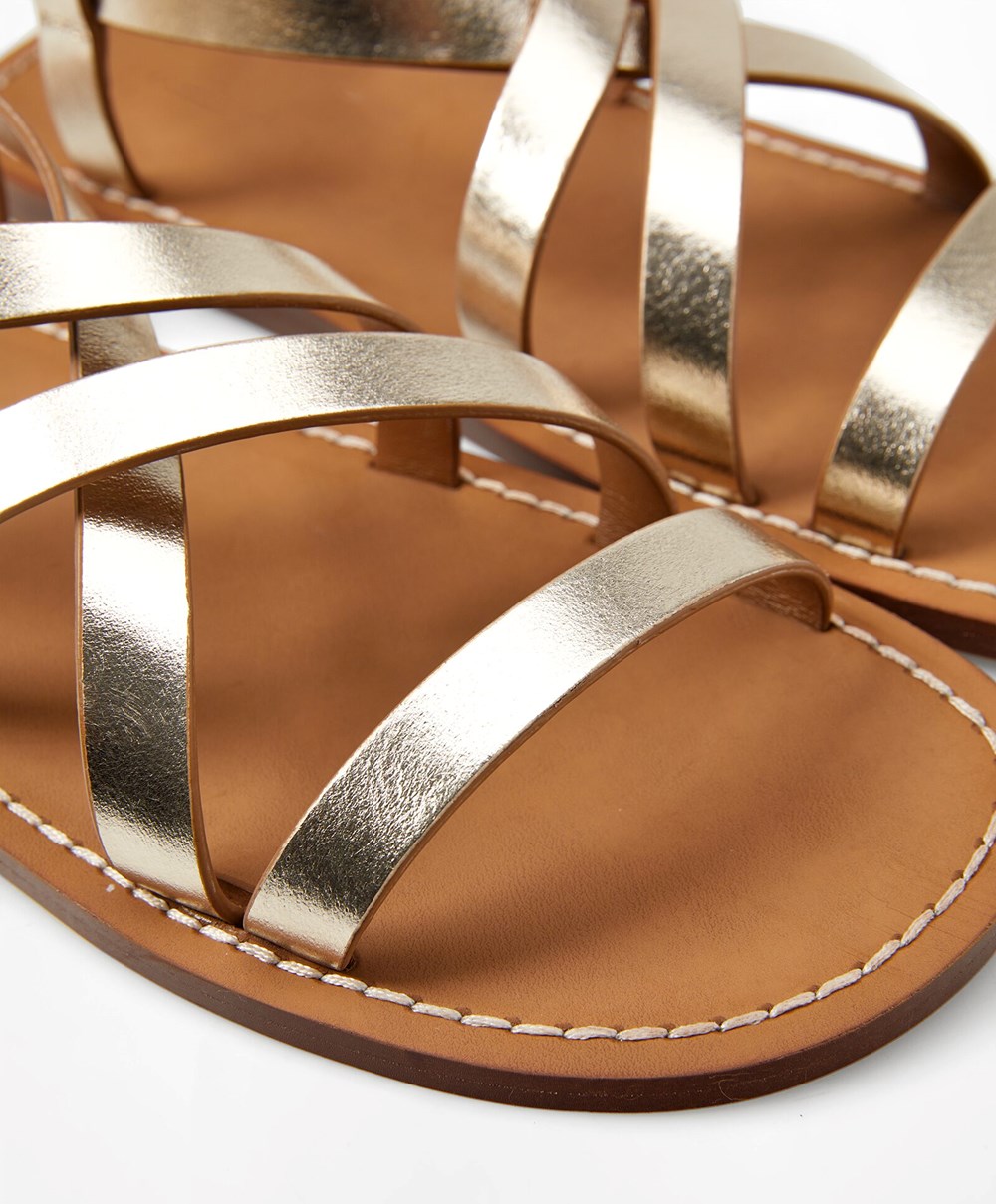 Oysho Metallic Lær Sandals Gull | HBLD97462