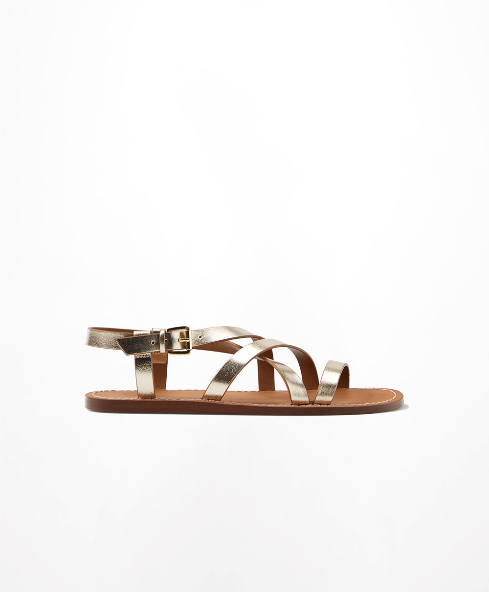 Oysho Metallic Lær Sandals Gull | HBLD97462