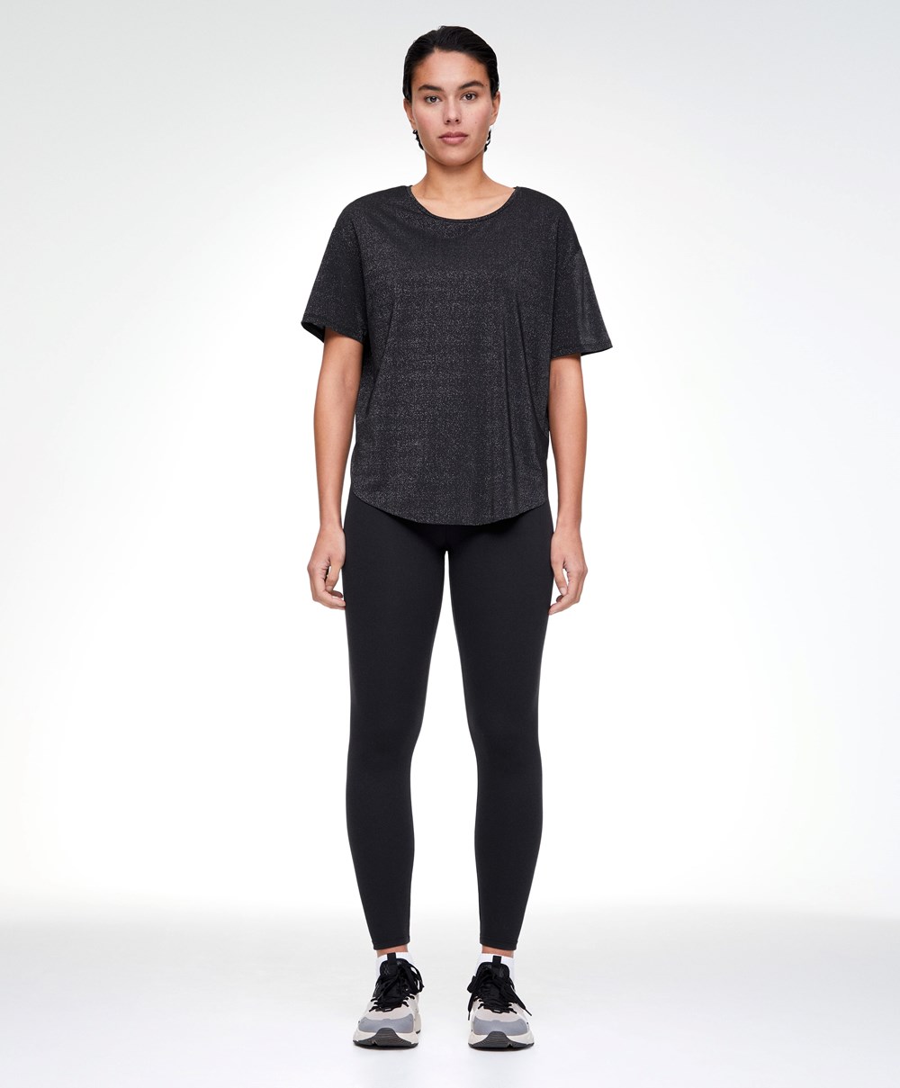 Oysho Metallic Thread Kort-sleeved T-shirt Svarte | FAJC82653