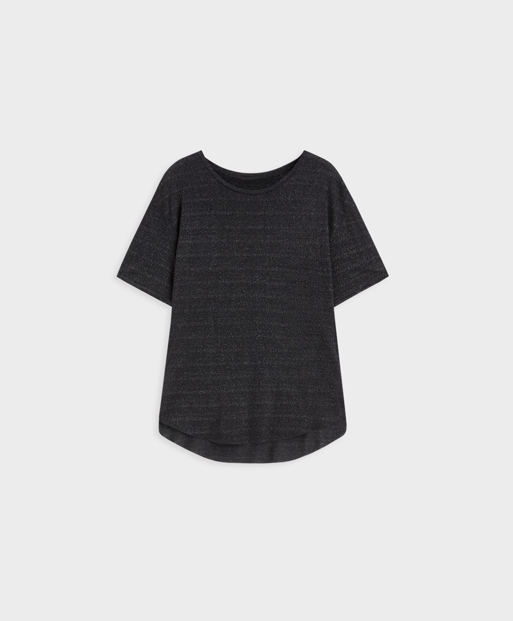 Oysho Metallic Thread Kort-sleeved T-shirt Svarte | FAJC82653