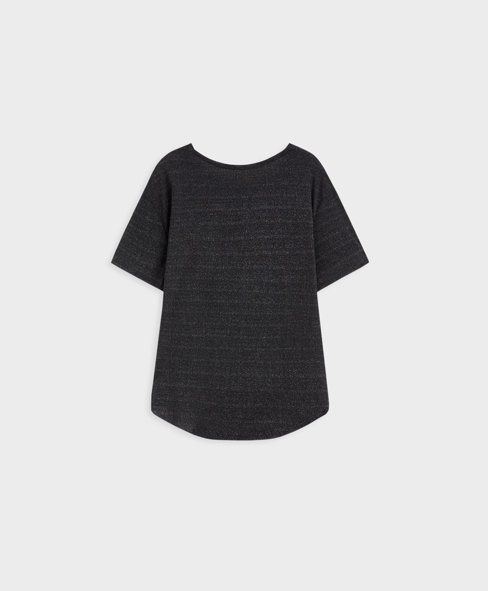 Oysho Metallic Thread Kort-sleeved T-shirt Svarte | FAJC82653