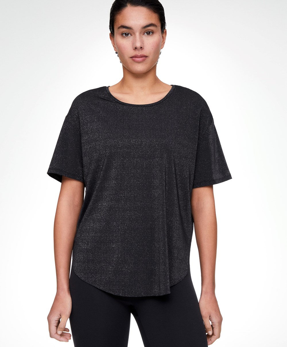 Oysho Metallic Thread Kort-sleeved T-shirt Svarte | FAJC82653