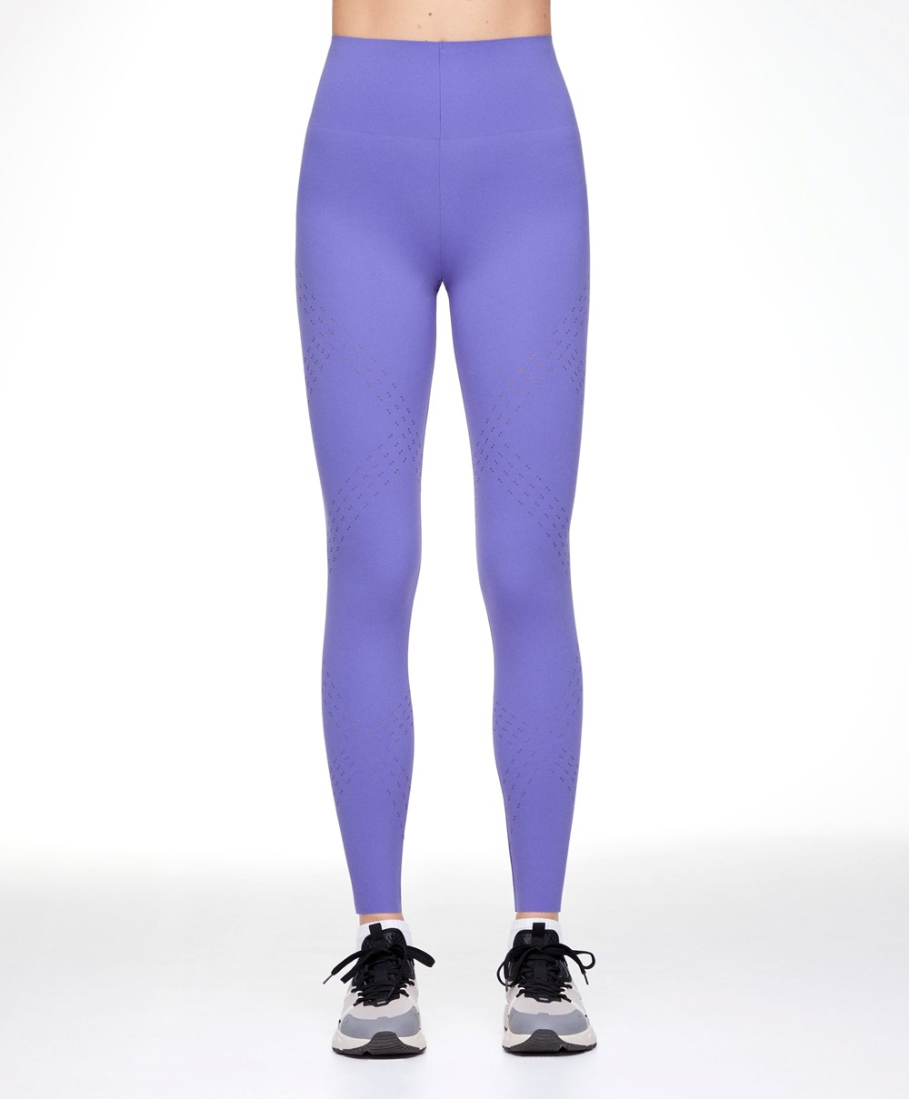 Oysho Microperforated 65cm Compressive Leggings Violet | KFNY51740