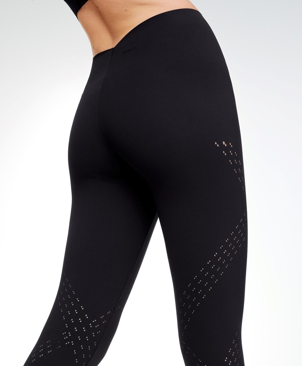 Oysho Microperforated 65cm Compressive Leggings Svarte | PMGV87251