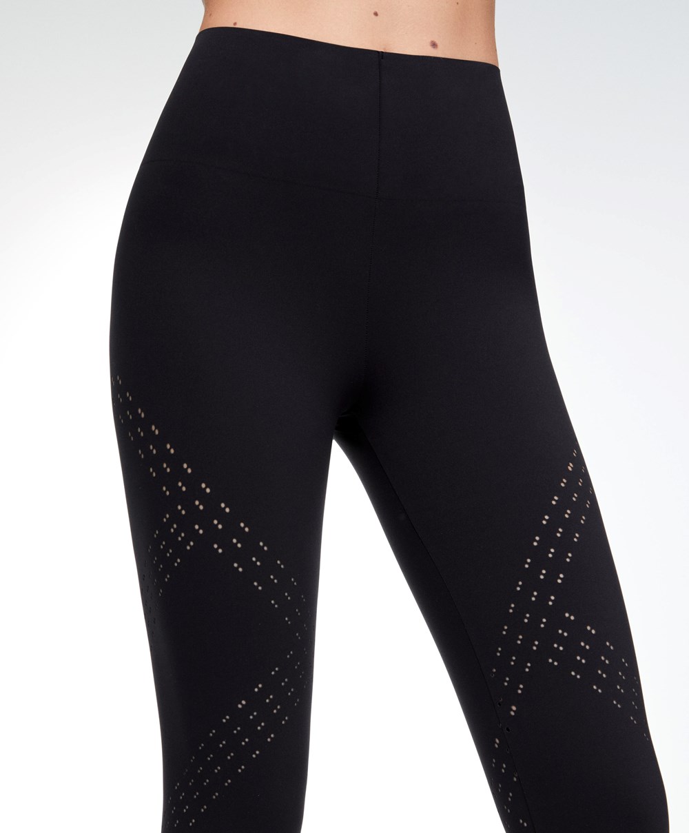 Oysho Microperforated 65cm Compressive Leggings Svarte | PMGV87251