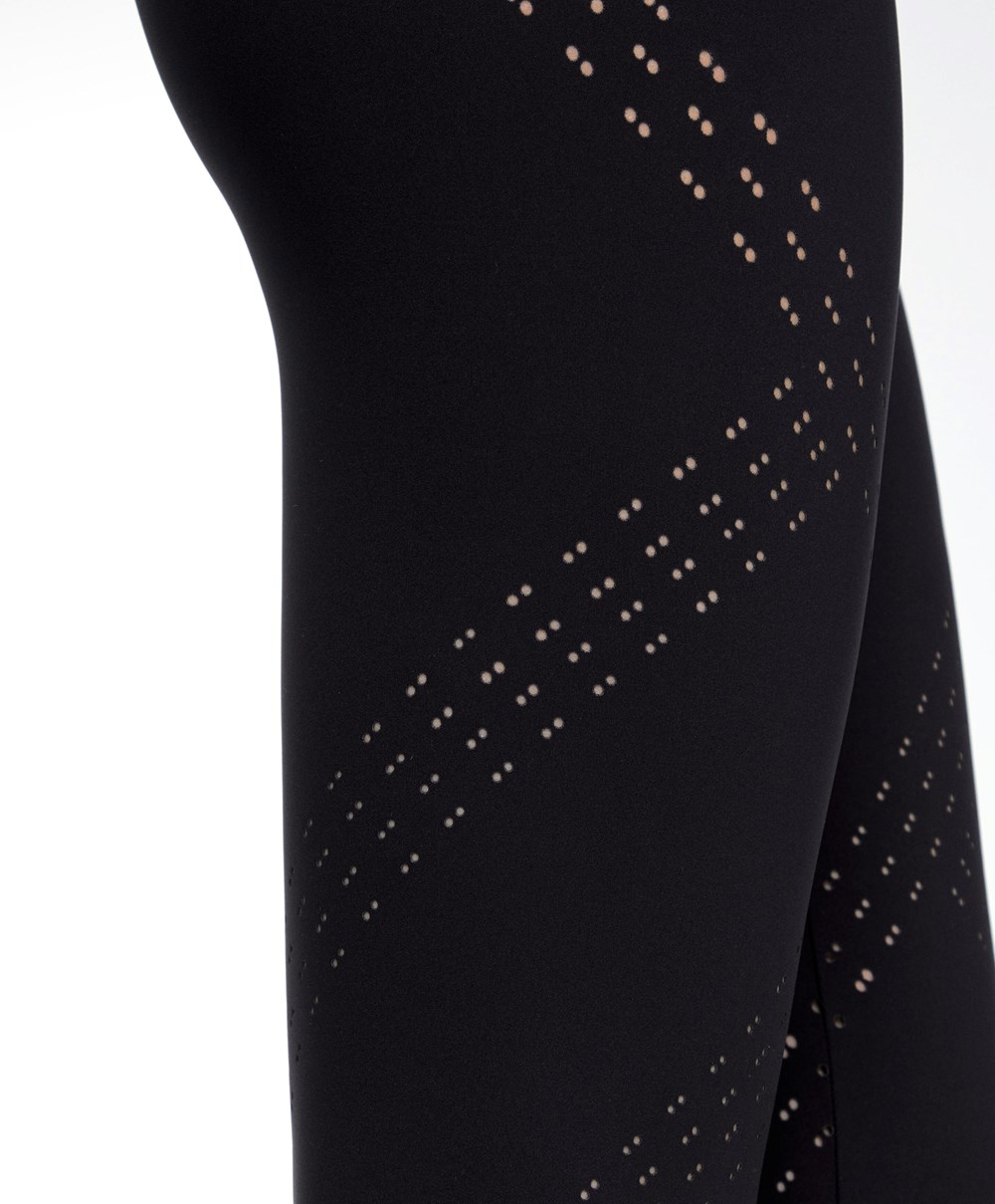 Oysho Microperforated 65cm Compressive Leggings Svarte | PMGV87251