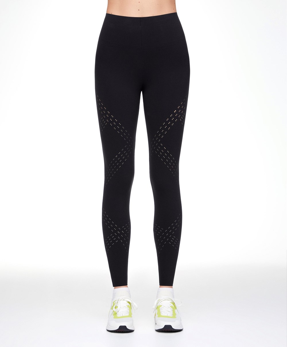 Oysho Microperforated 65cm Compressive Leggings Svarte | PMGV87251