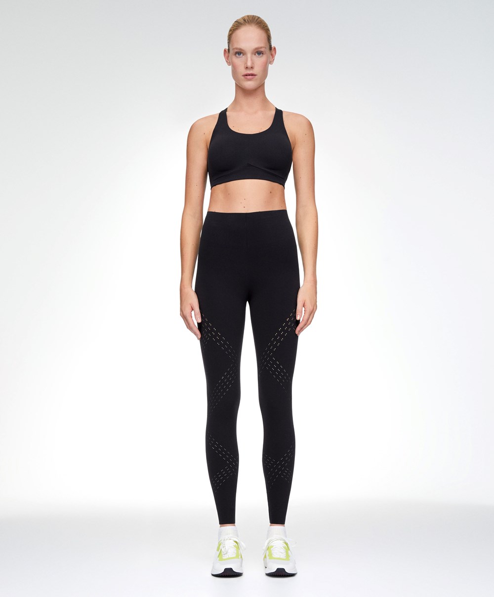 Oysho Microperforated 65cm Compressive Leggings Svarte | PMGV87251