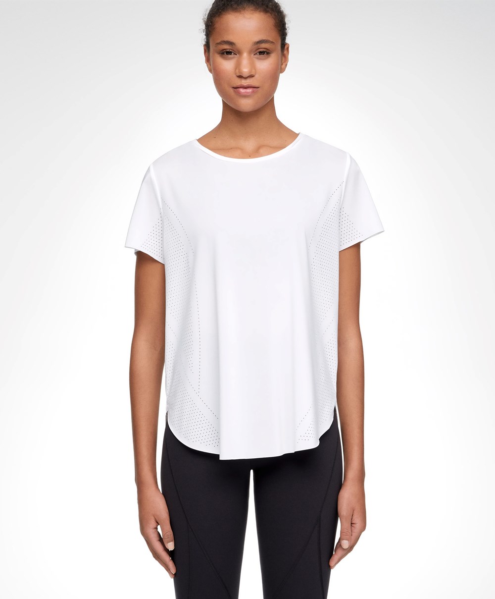 Oysho Microperforated Kort-sleeved Technical T-shirt Hvite | CWQG73290