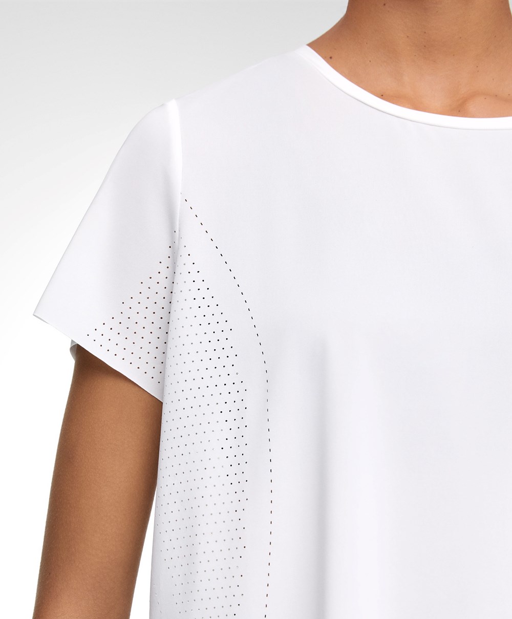 Oysho Microperforated Kort-sleeved Technical T-shirt Hvite | CWQG73290