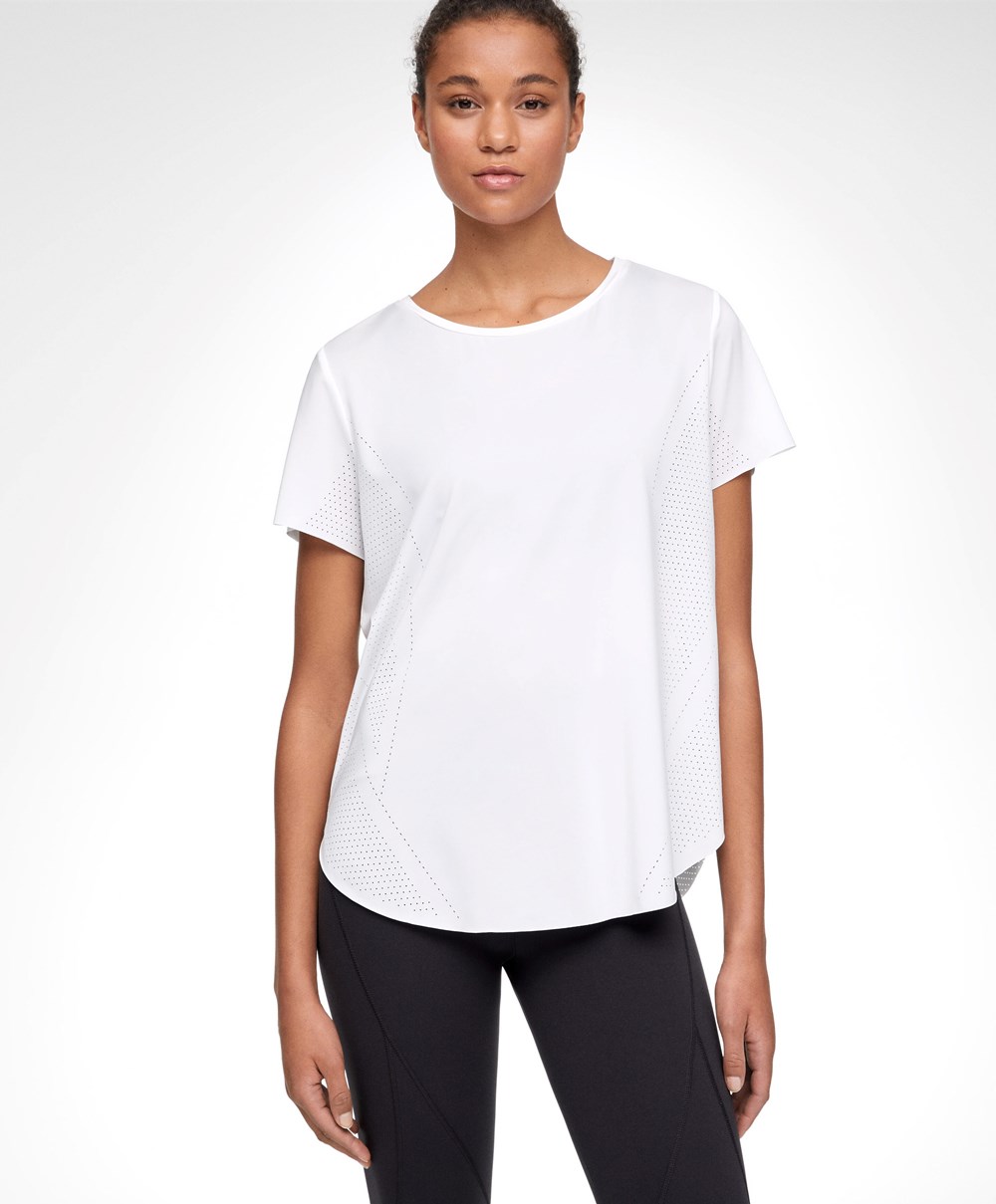 Oysho Microperforated Kort-sleeved Technical T-shirt Hvite | CWQG73290