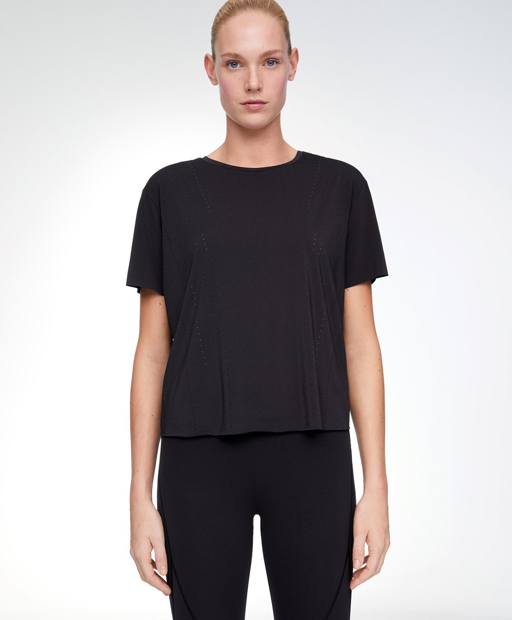 Oysho Microperforated Kort-sleeved Technical T-shirt Svarte | HBZM70196