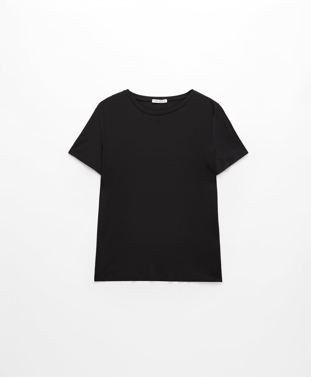 Oysho Microperforated Kort-sleeved Technical T-shirt Svarte | LHAP38915