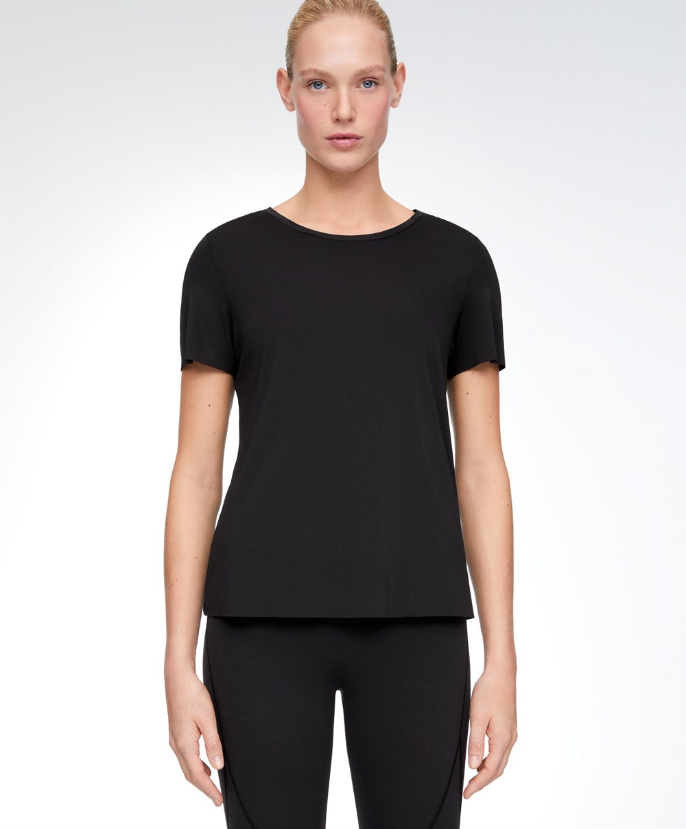 Oysho Microperforated Kort-sleeved Technical T-shirt Svarte | LHAP38915