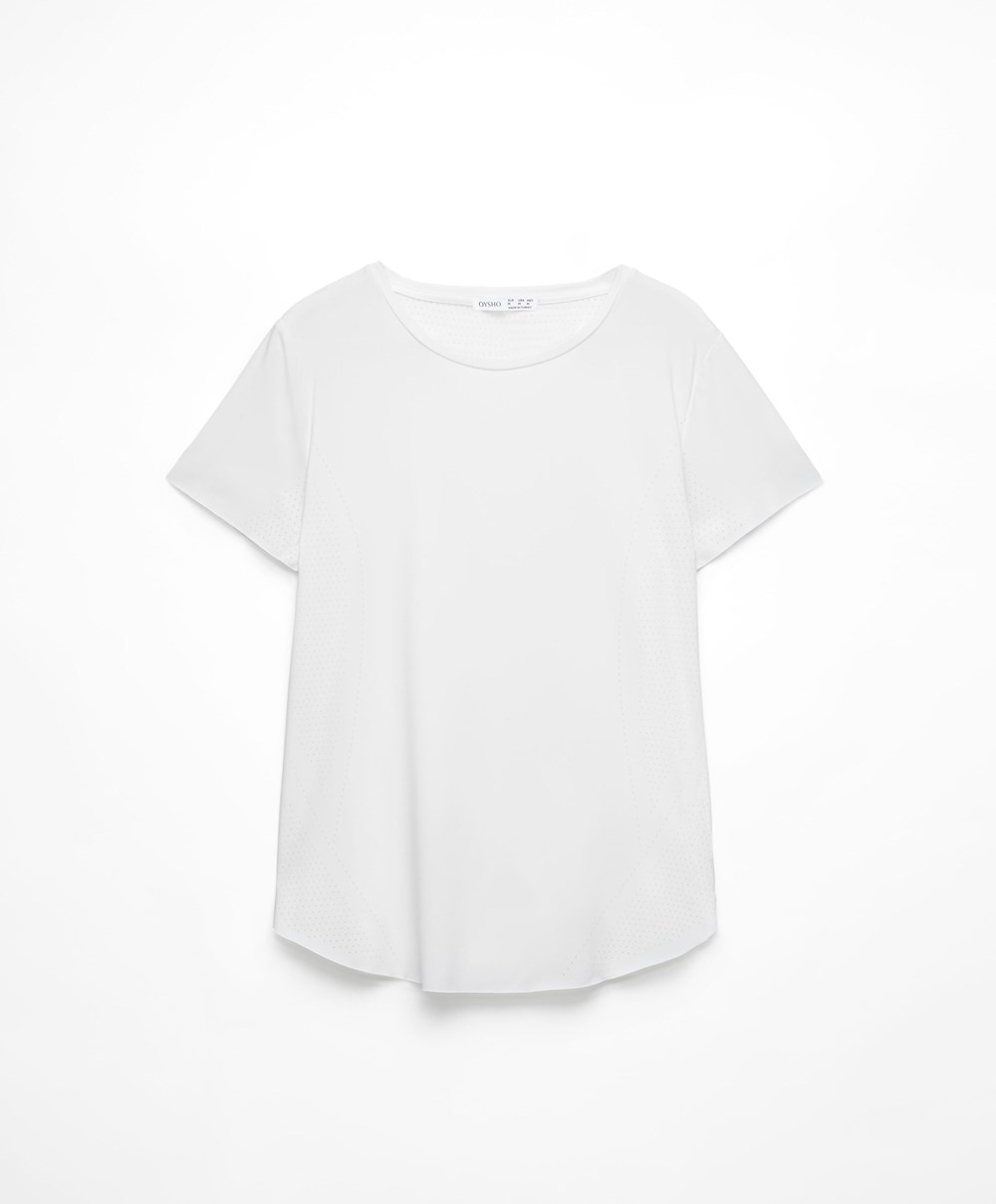 Oysho Microperforated Kort-sleeved Technical T-shirt Hvite | LSDU10268