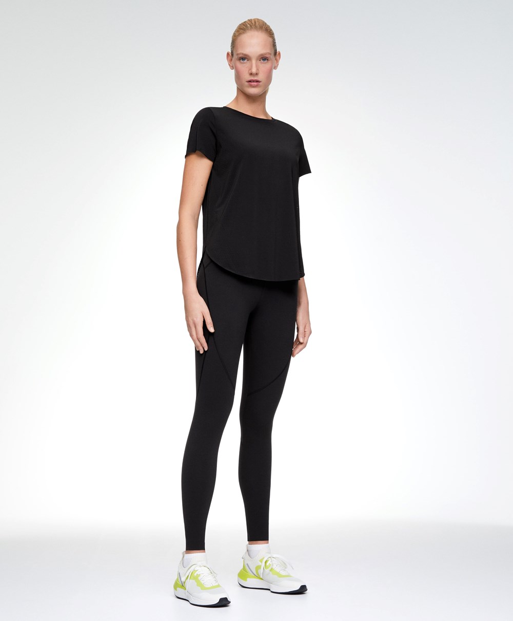 Oysho Microperforated Kort-sleeved Technical T-shirt Svarte | MBFH64592