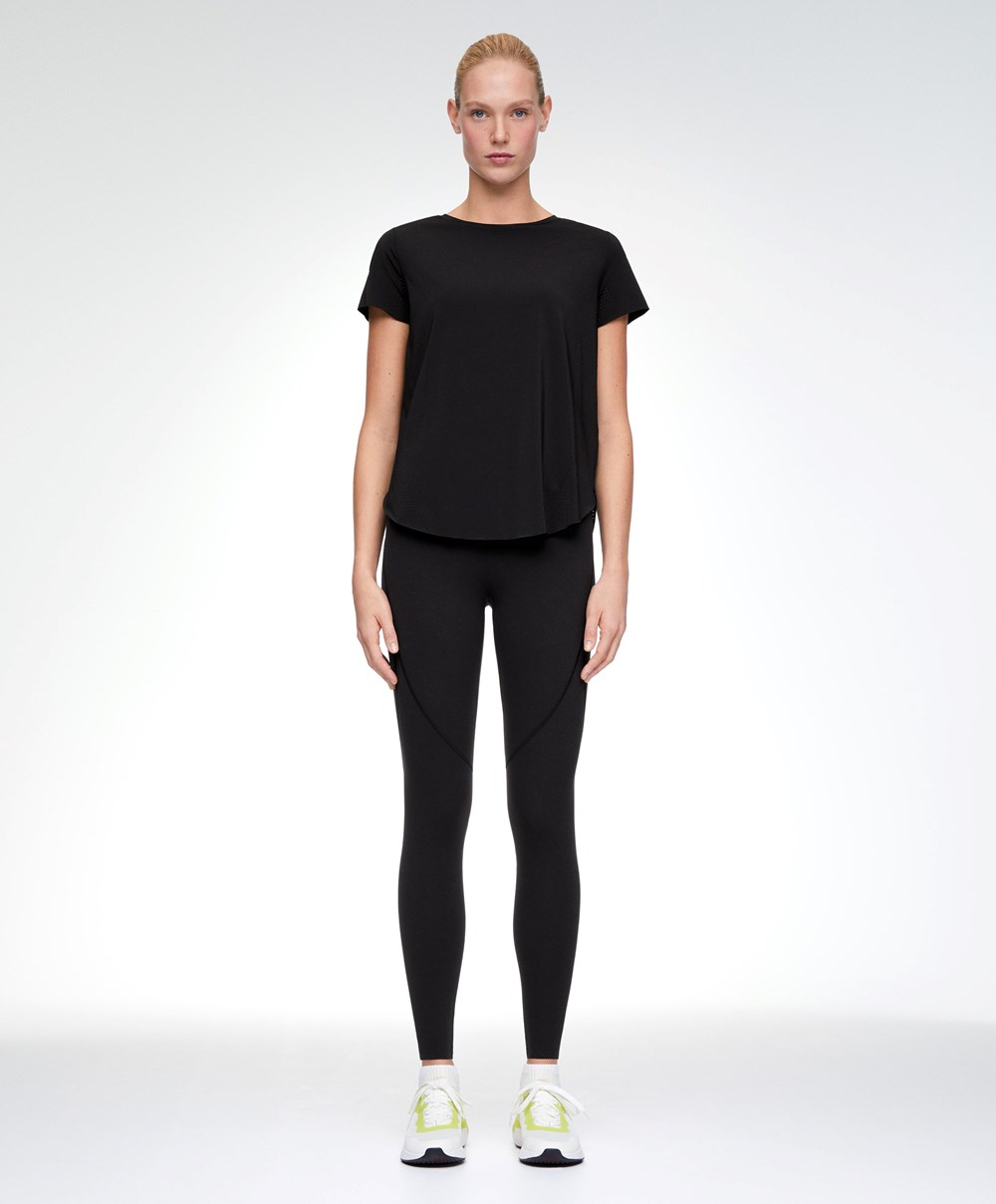 Oysho Microperforated Kort-sleeved Technical T-shirt Svarte | MBFH64592