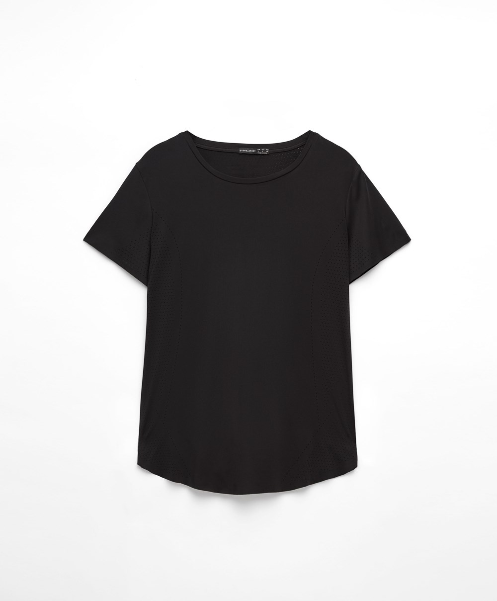 Oysho Microperforated Kort-sleeved Technical T-shirt Svarte | MBFH64592